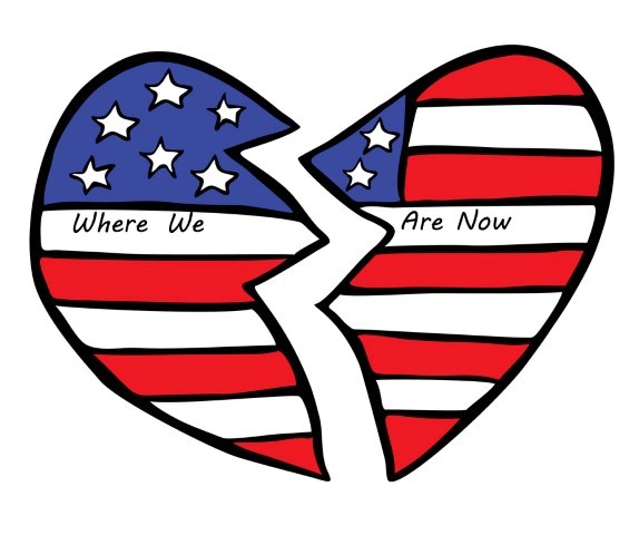 Broken United States flag in the shape of a heart