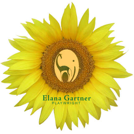 A sunflower with Elana Gartner's elephant / giraffe logo